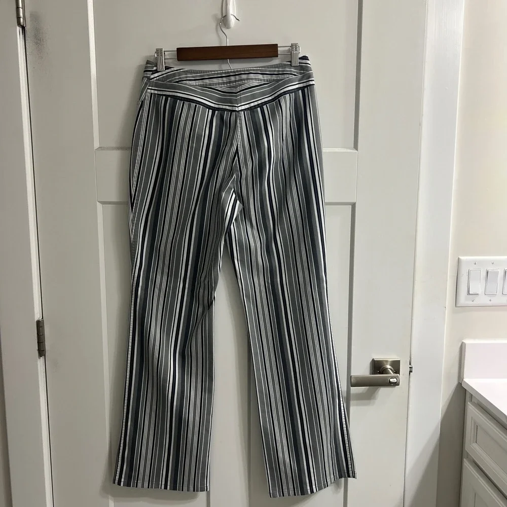 Caslon Women Grey White Black Striped Straight Leg Trousers Pants‎ Sz 8 Retro